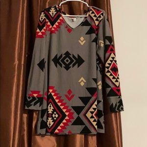LuLaRoe full v-neck tunic. Southwest print